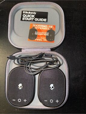 Skullcandy Portable Wireless Speakers in Black and Gray Carry Case